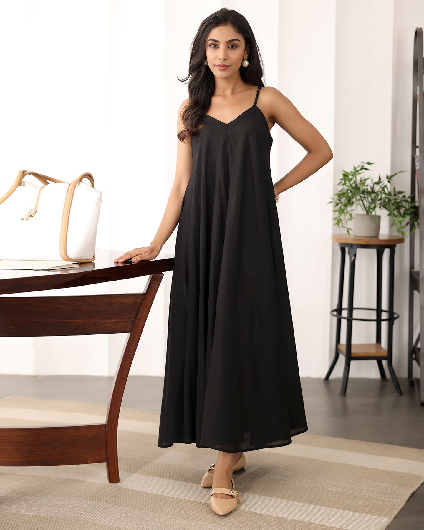 Black Strappy Cotton Maxi Dress