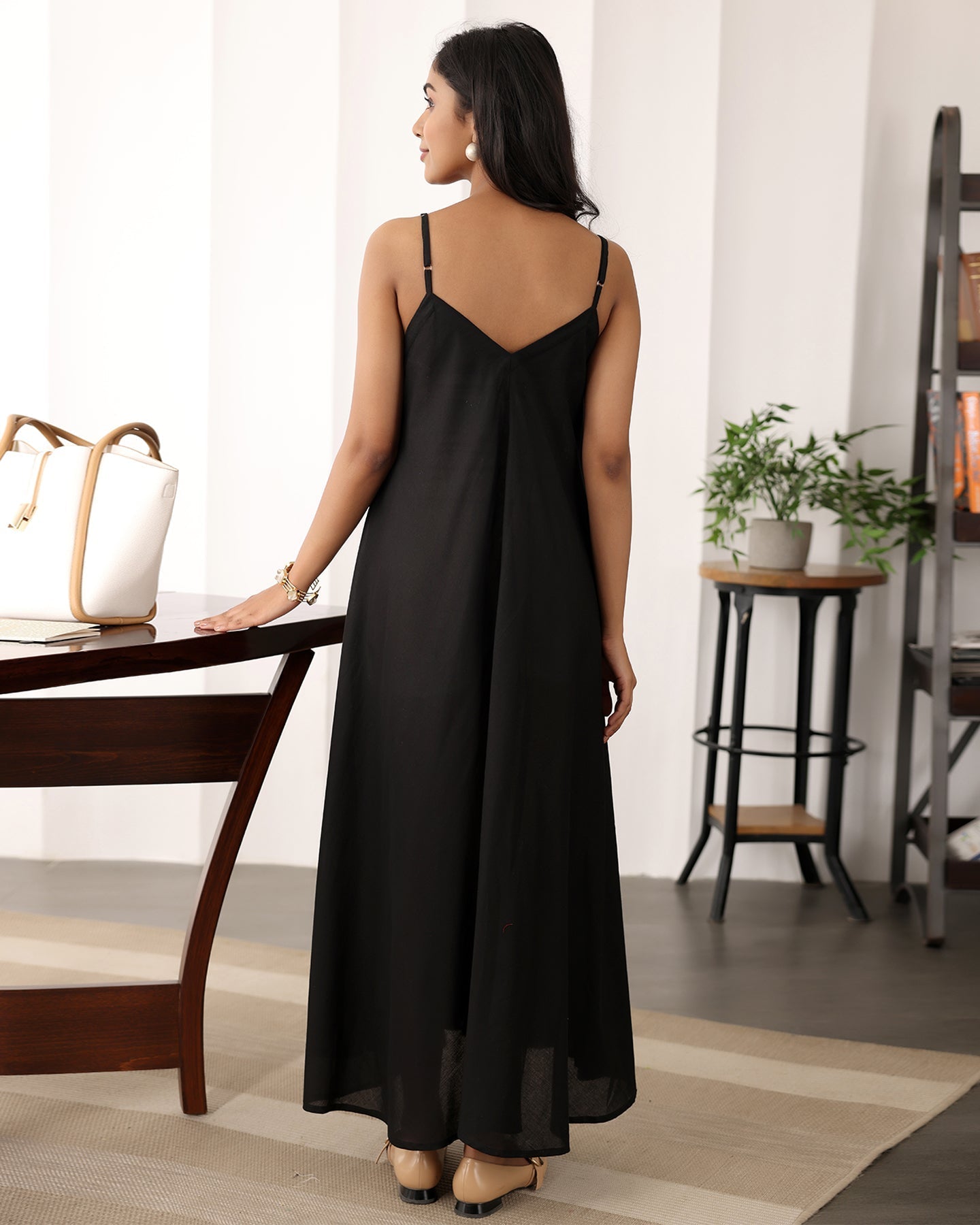 Black Strappy Cotton Maxi Dress