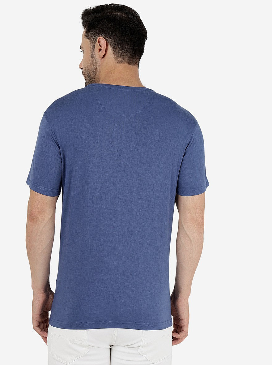 Moroccan Blue Printed Slim Fit T-Shirt | pehervi