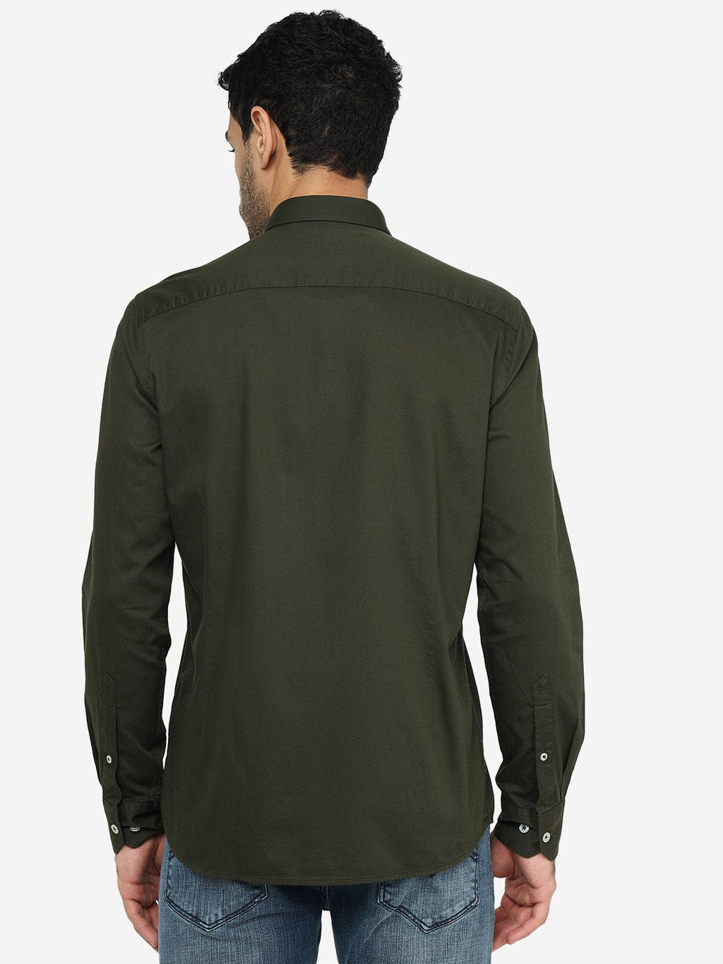 Olive Green Solid Slim Fit Semi Casual Shirt | Pehervi