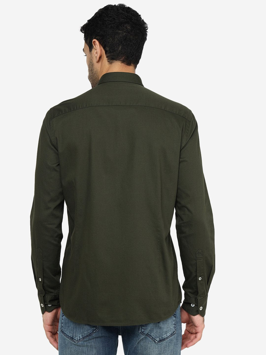 Olive Green Solid Slim Fit Semi Casual Shirt | Pehervi