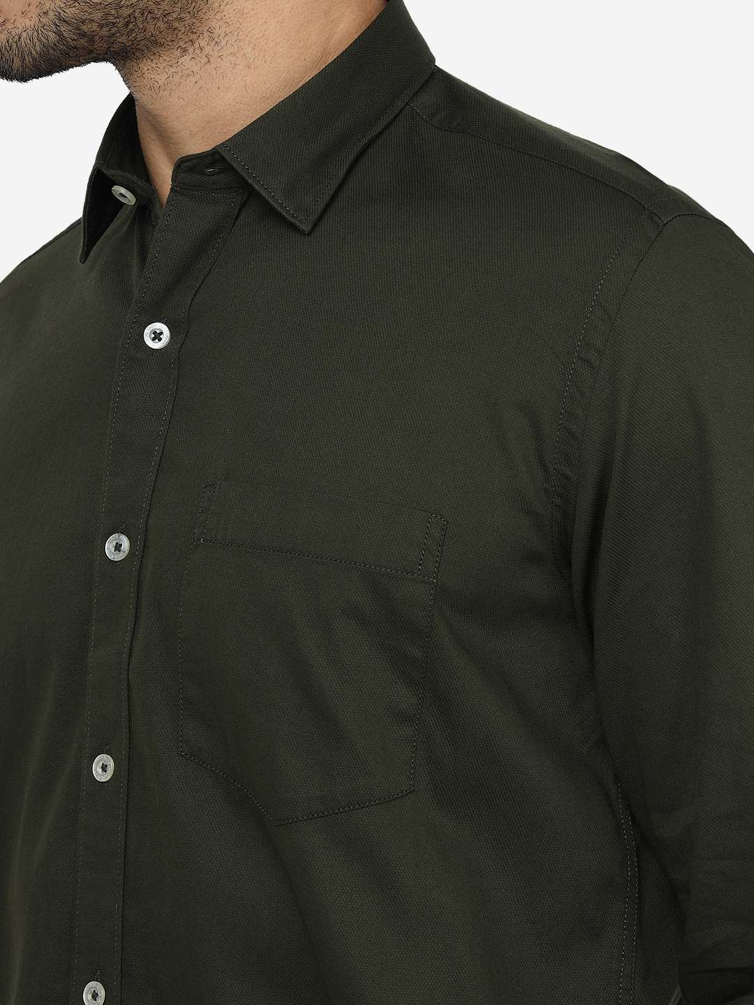Olive Green Solid Slim Fit Semi Casual Shirt | Pehervi