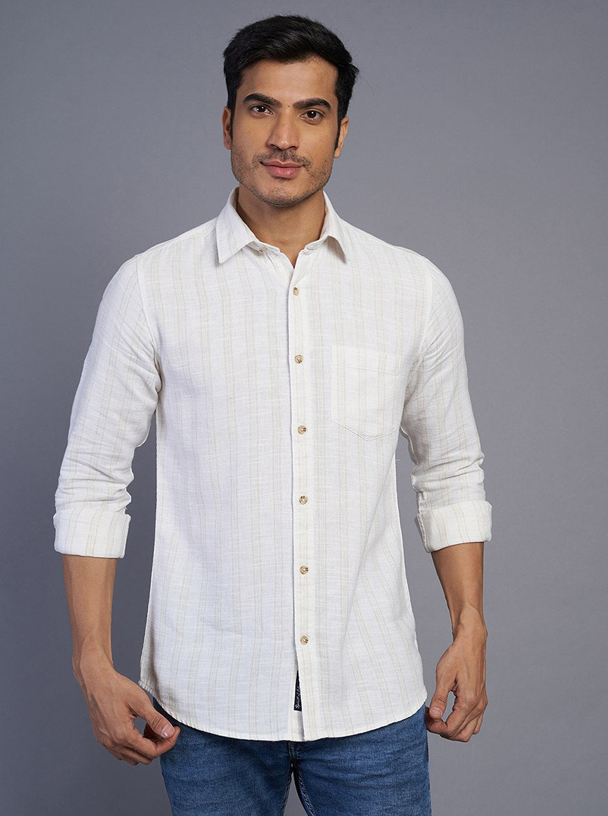 White Striped Slim Fit Casual Shirt | pehervi