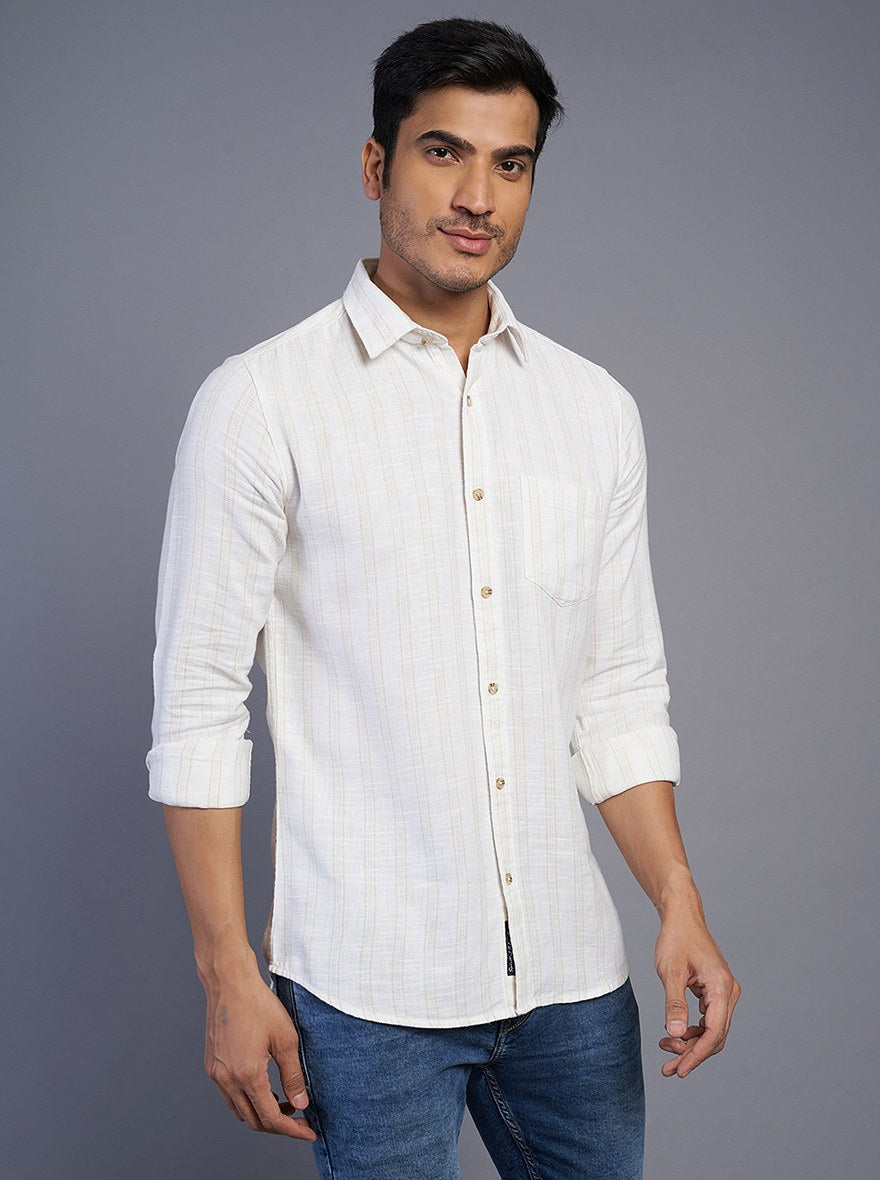 White Striped Slim Fit Casual Shirt | pehervi