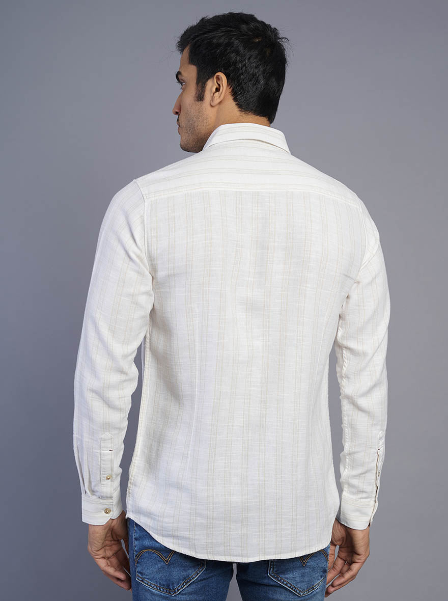 White Striped Slim Fit Casual Shirt | pehervi