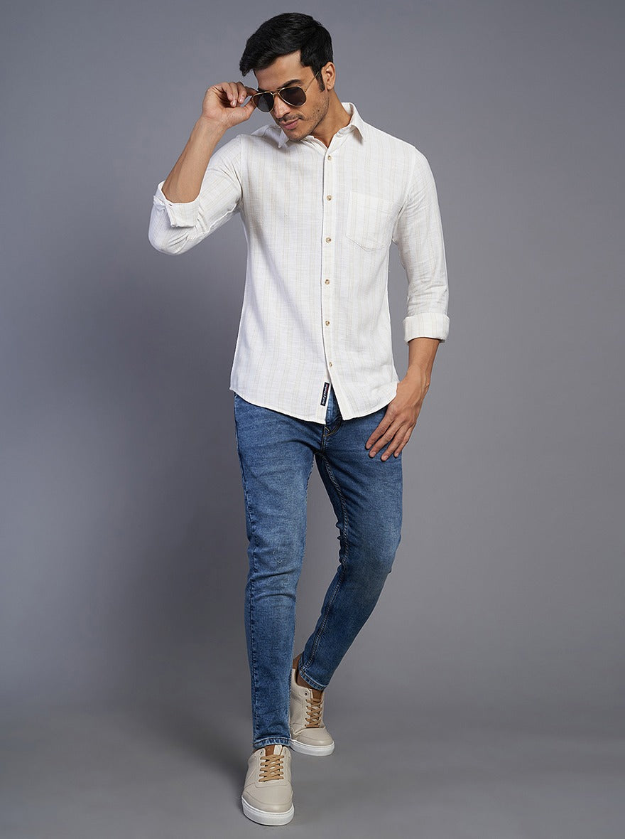 White Striped Slim Fit Casual Shirt | pehervi