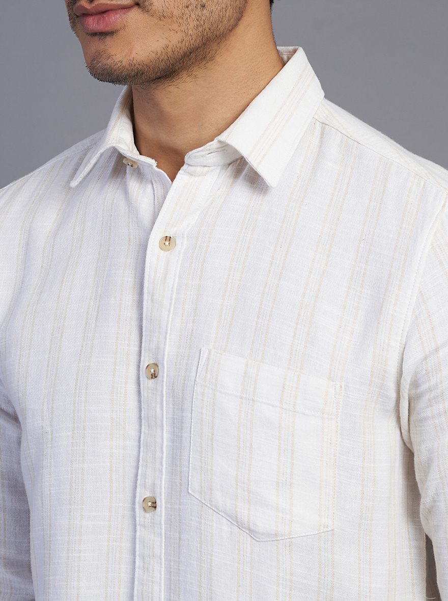 White Striped Slim Fit Casual Shirt | pehervi