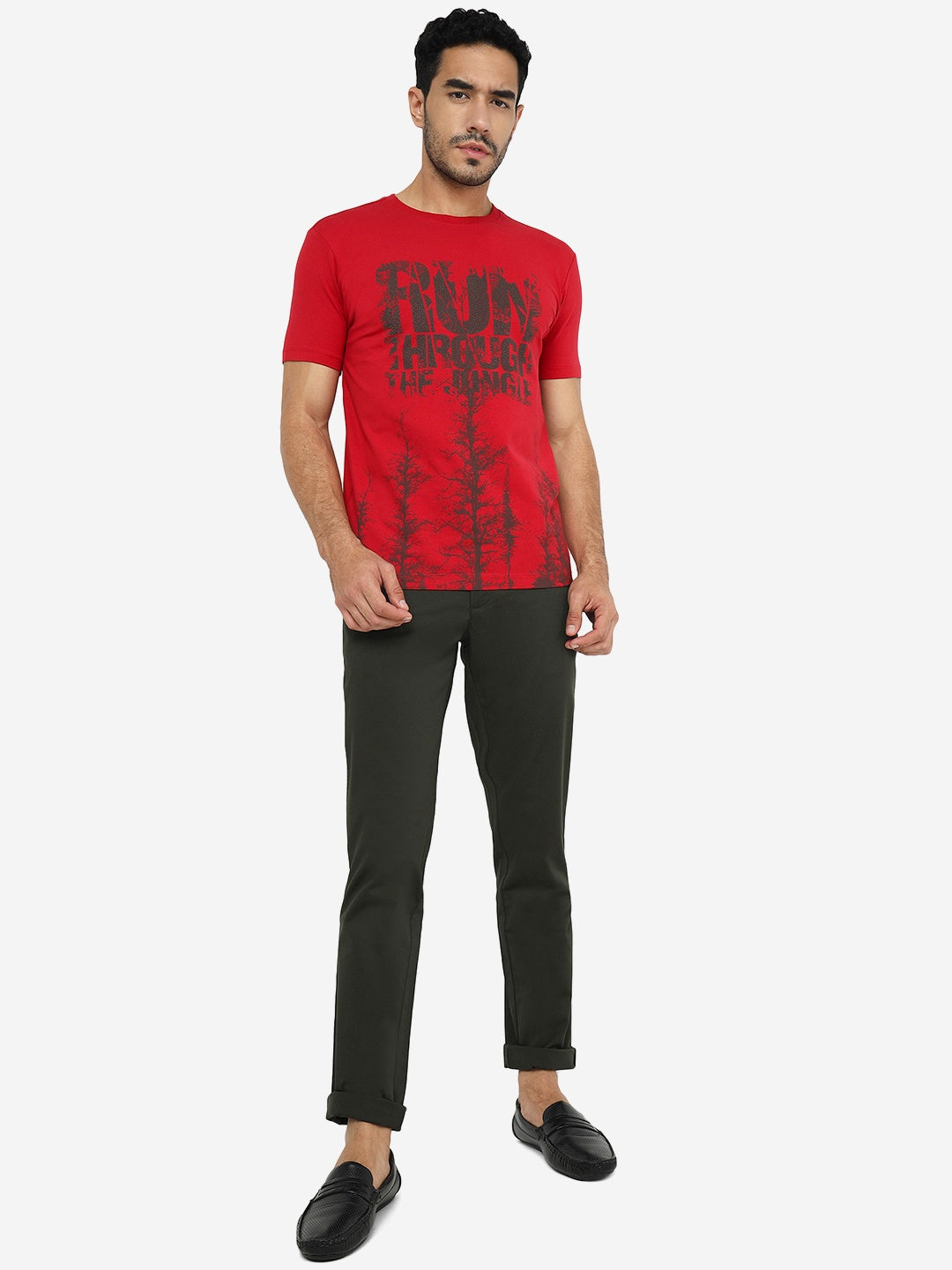 Red Printed Slim Fit T-Shirt | pehervi
