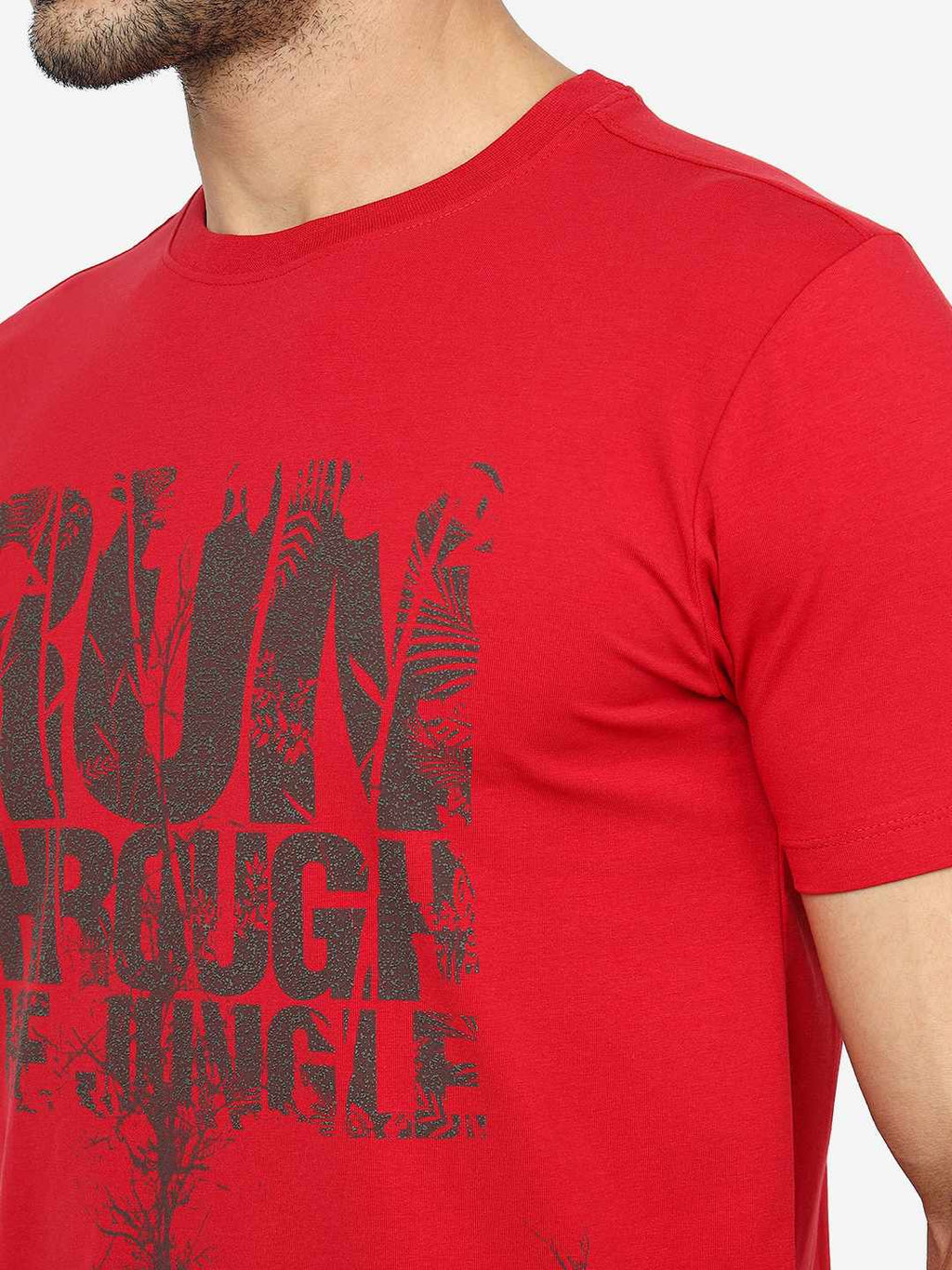 Red Printed Slim Fit T-Shirt | pehervi
