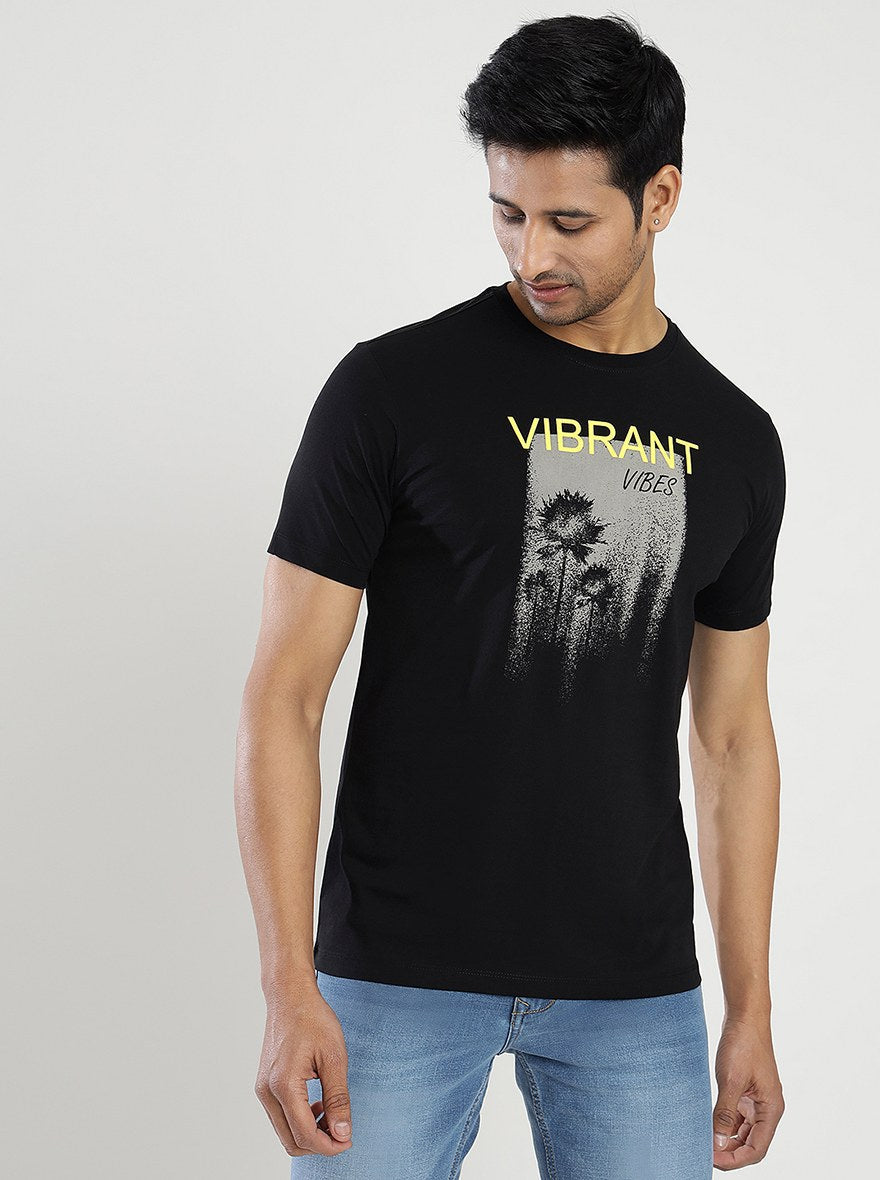 Black Printed Slim Fit T-Shirt | pehervi