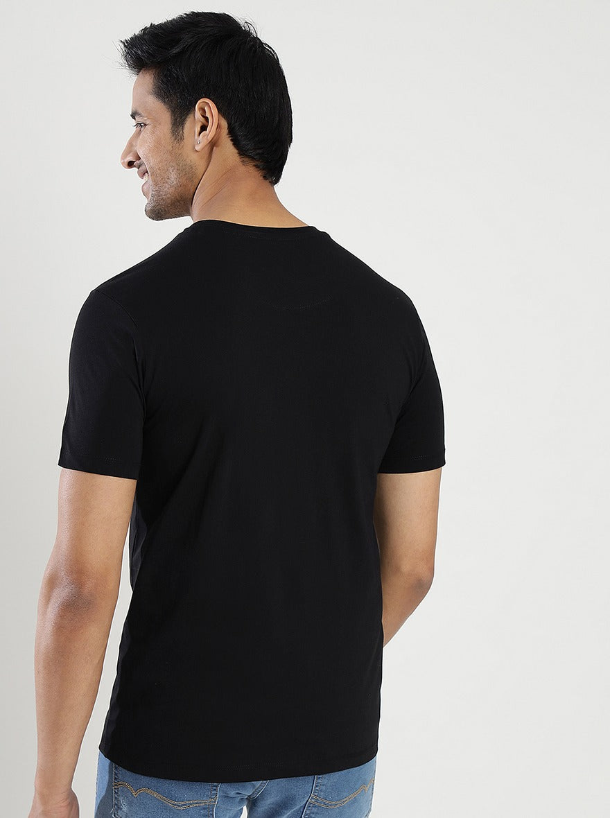 Black Printed Slim Fit T-Shirt | pehervi
