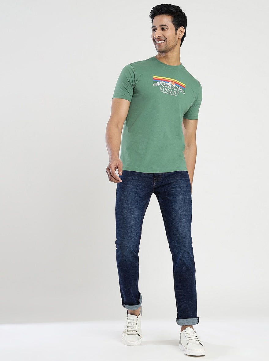 Green Printed Slim Fit T-Shirt | pehervi