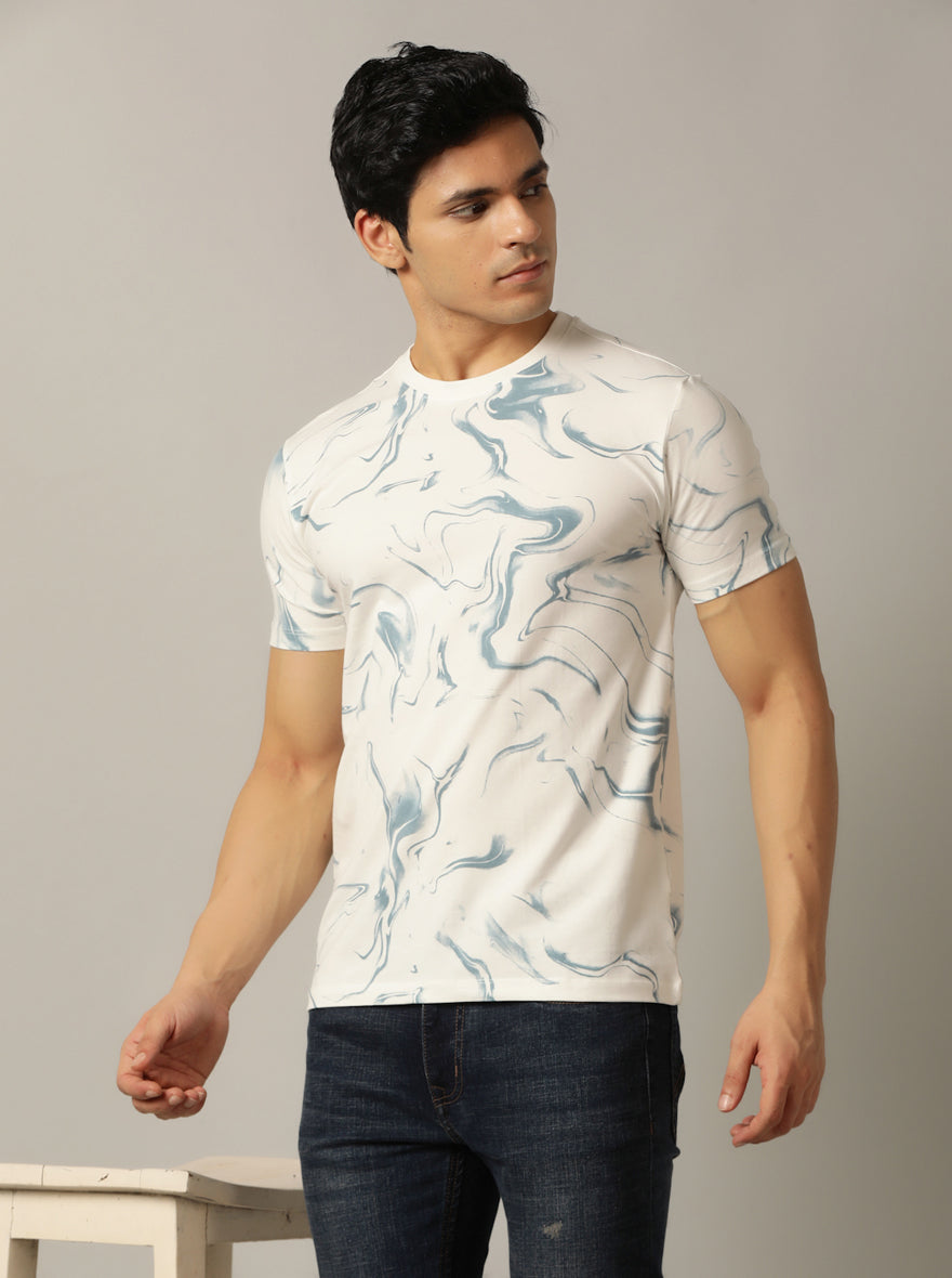 White Printed Slim Fit T-Shirt | pehervi