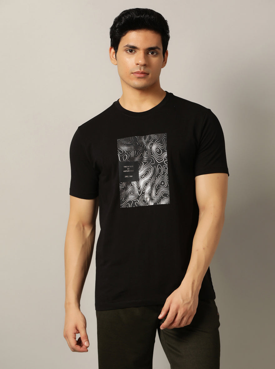 Black Printed Slim Fit T-Shirt | pehervi