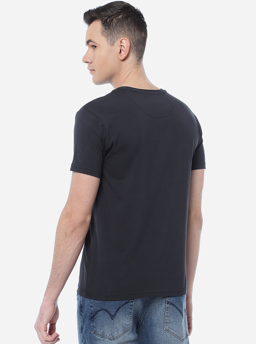 Dark Grey Printed Slim Fit T-Shirt | pehervi