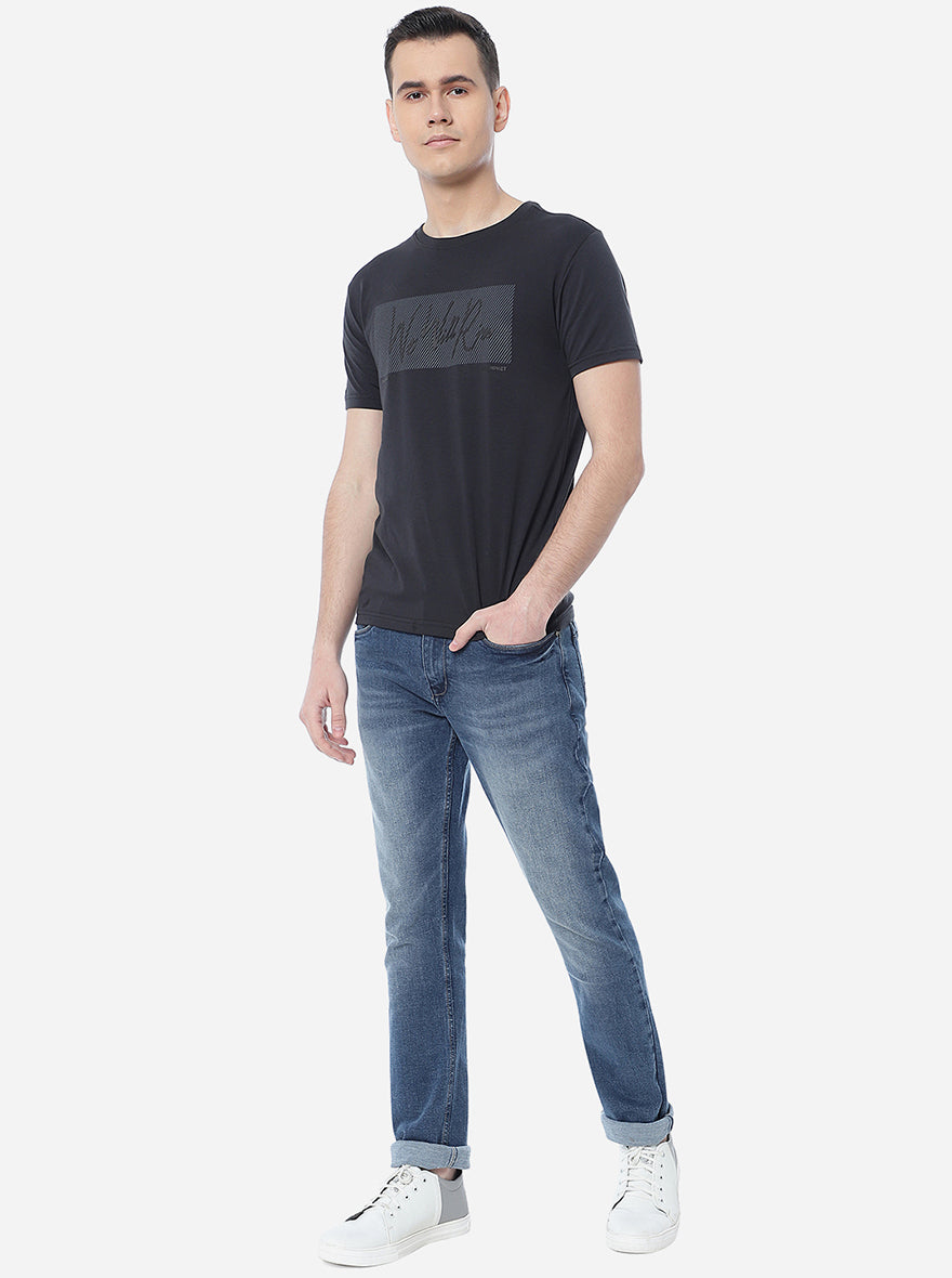 Dark Grey Printed Slim Fit T-Shirt | pehervi