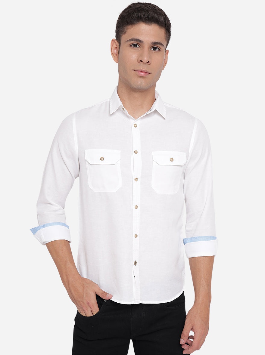 Bright White Solid Slim Fit Semi Casual Shirt | Pehervi