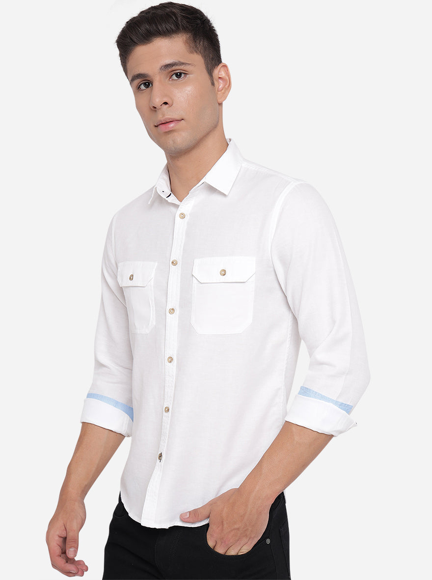 Bright White Solid Slim Fit Semi Casual Shirt | Pehervi