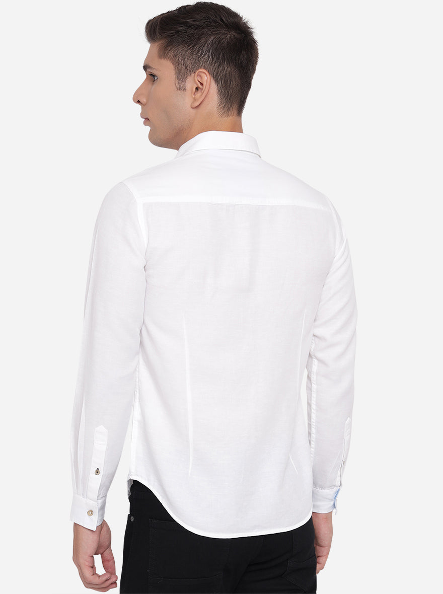 Bright White Solid Slim Fit Semi Casual Shirt | Pehervi