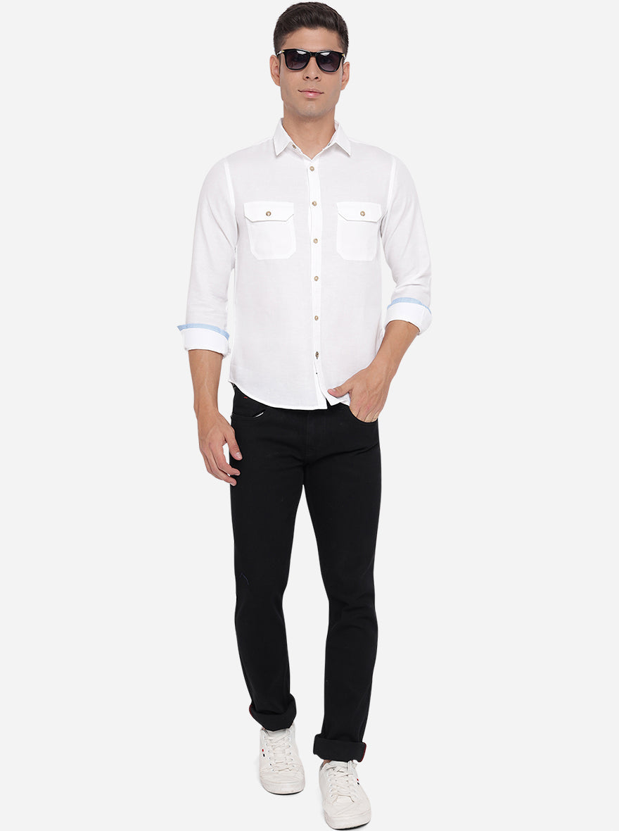 Bright White Solid Slim Fit Semi Casual Shirt | Pehervi