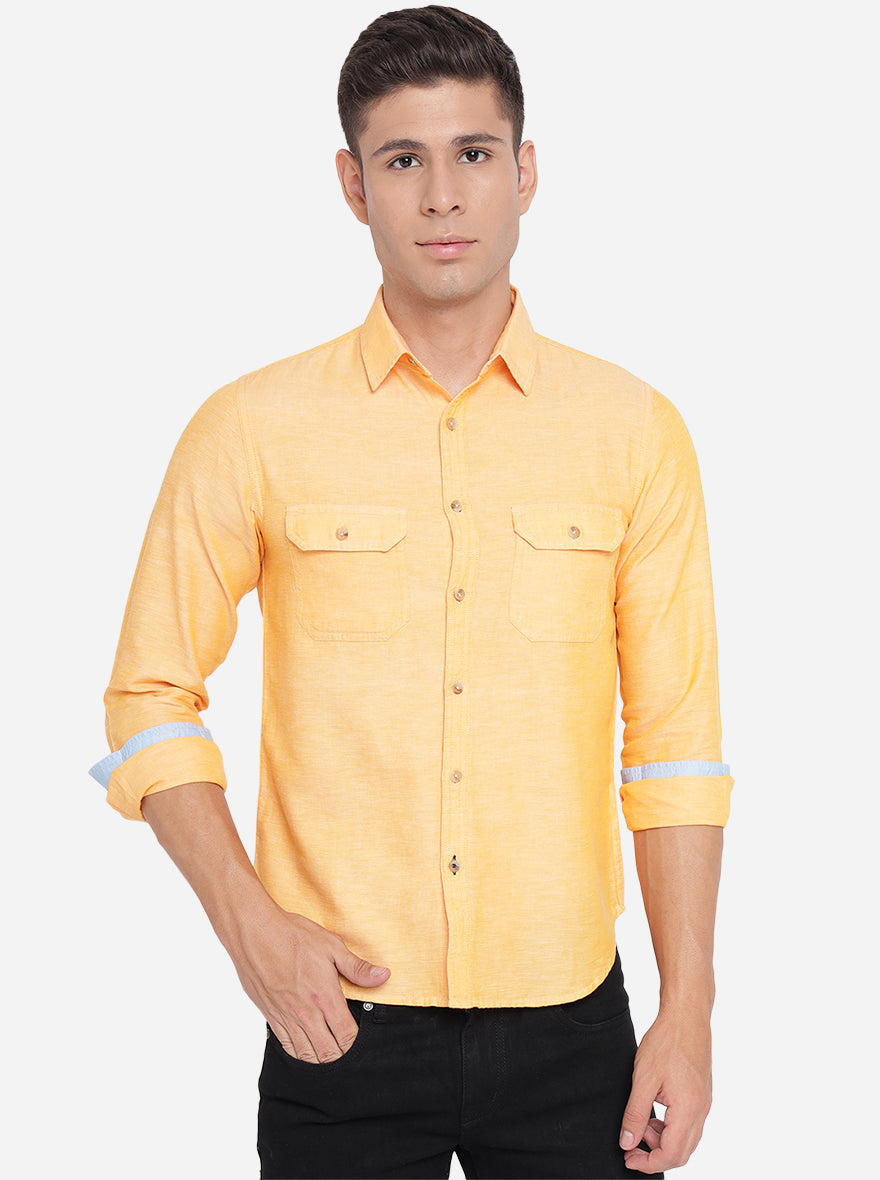 Pumkin Orange Solid Slim Fit Semi Casual Shirt | Pehervi