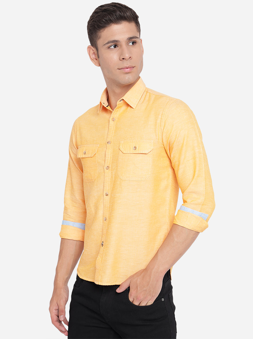 Pumkin Orange Solid Slim Fit Semi Casual Shirt | Pehervi