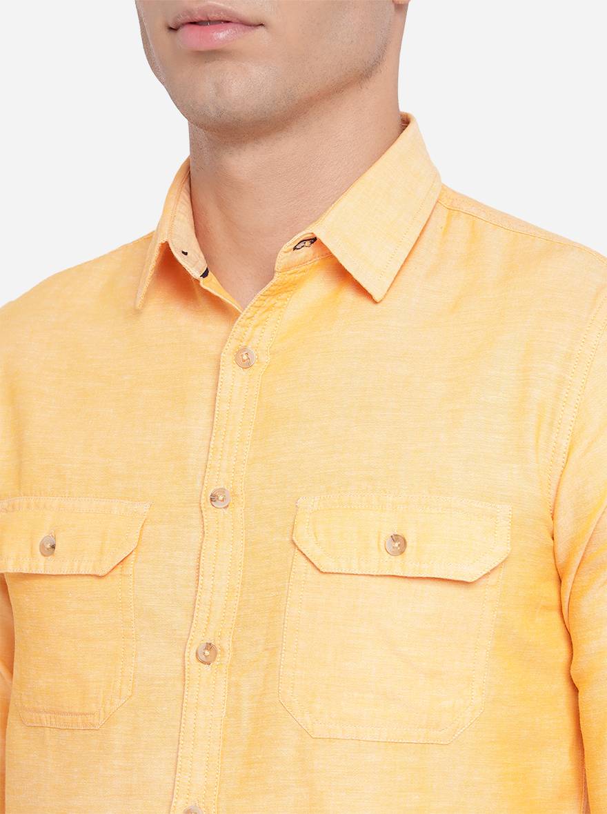 Pumkin Orange Solid Slim Fit Semi Casual Shirt | Pehervi