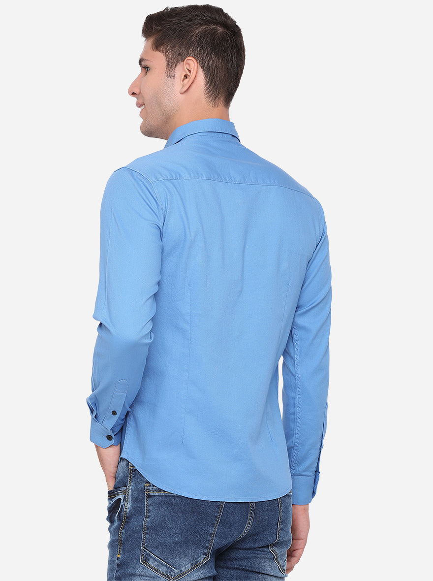 Campanula Blue Solid Slim Fit Semi Casual Shirt | Pehervi