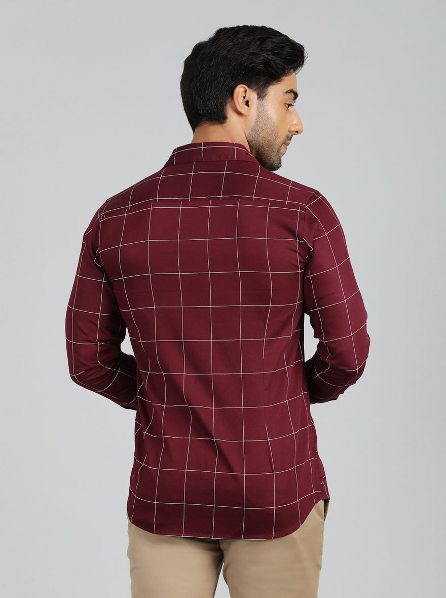 Maroon Checked Slim Fit Casual Shirt | pehervi