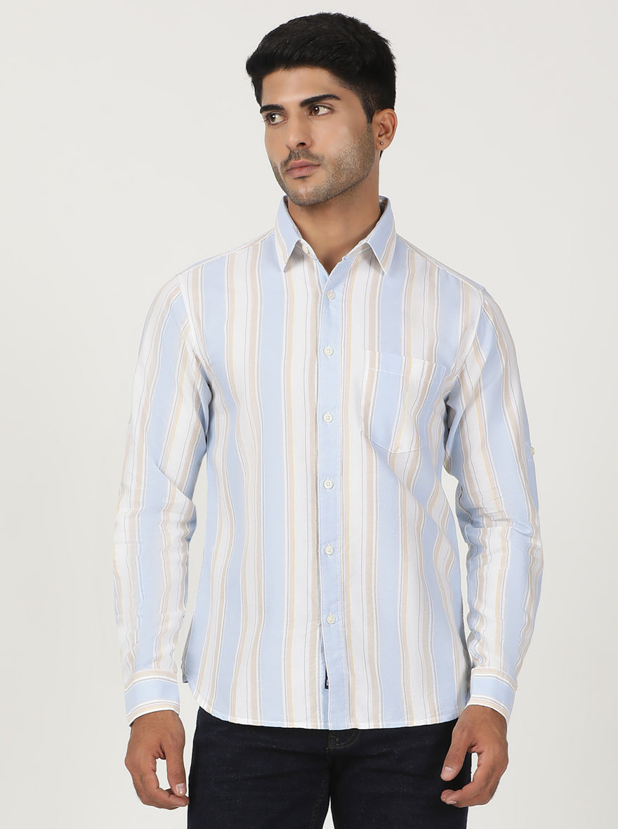 Light Blue Striped Slim Fit Casual Shirt | pehervi