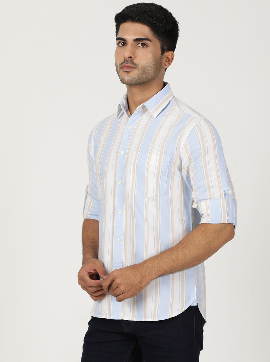 Light Blue Striped Slim Fit Casual Shirt | pehervi