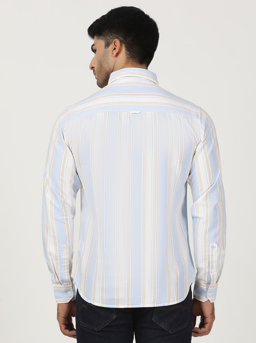 Light Blue Striped Slim Fit Casual Shirt | pehervi