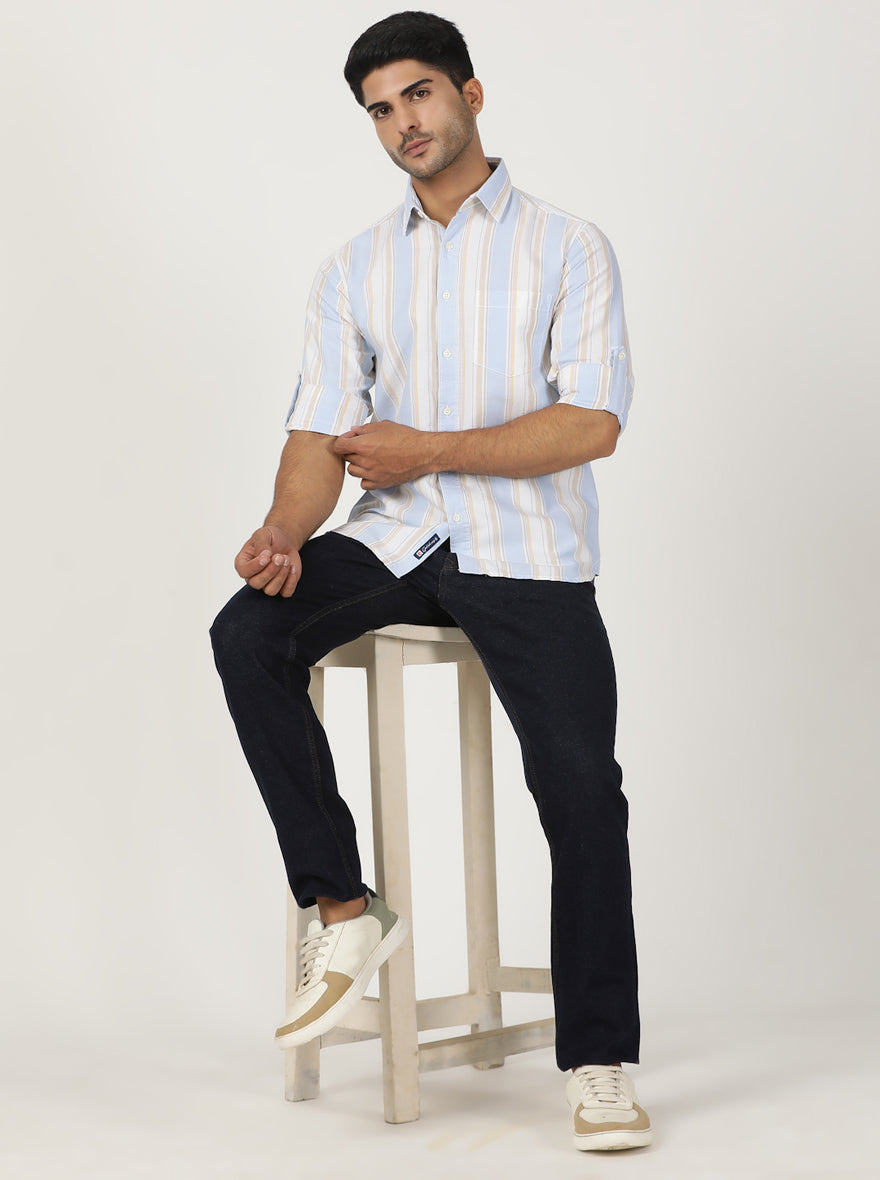 Light Blue Striped Slim Fit Casual Shirt | pehervi