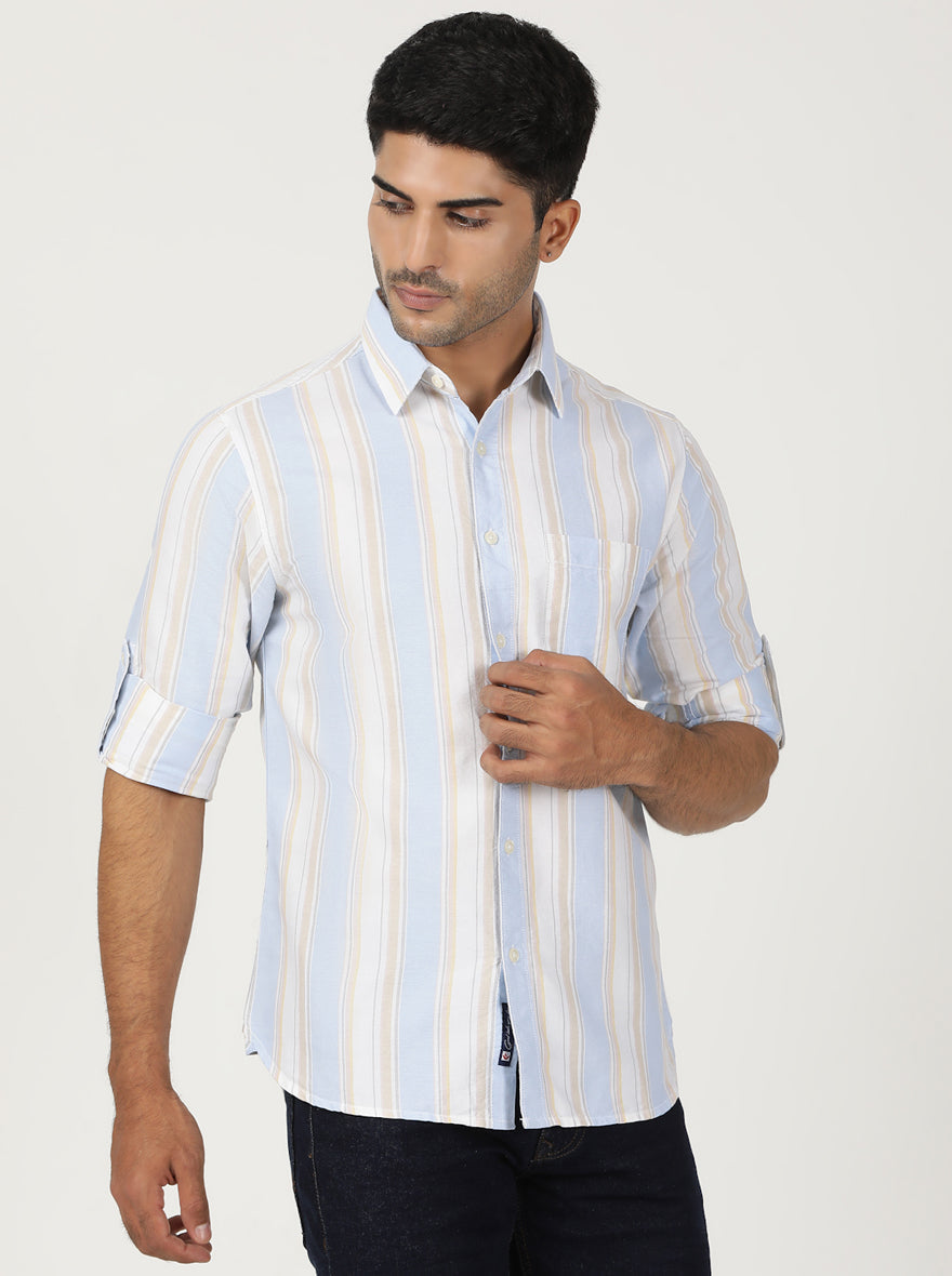Light Blue Striped Slim Fit Casual Shirt | pehervi
