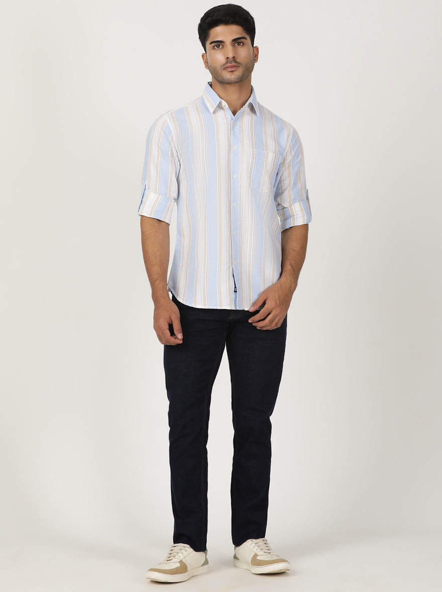 Light Blue Striped Slim Fit Casual Shirt | pehervi
