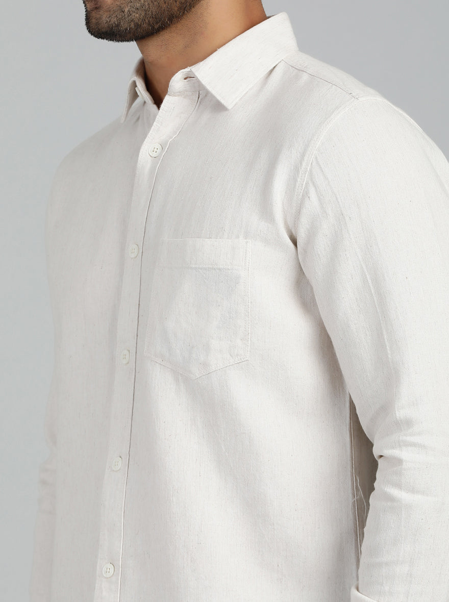 Cream Solid Slim Fit Casual Shirt | pehervi