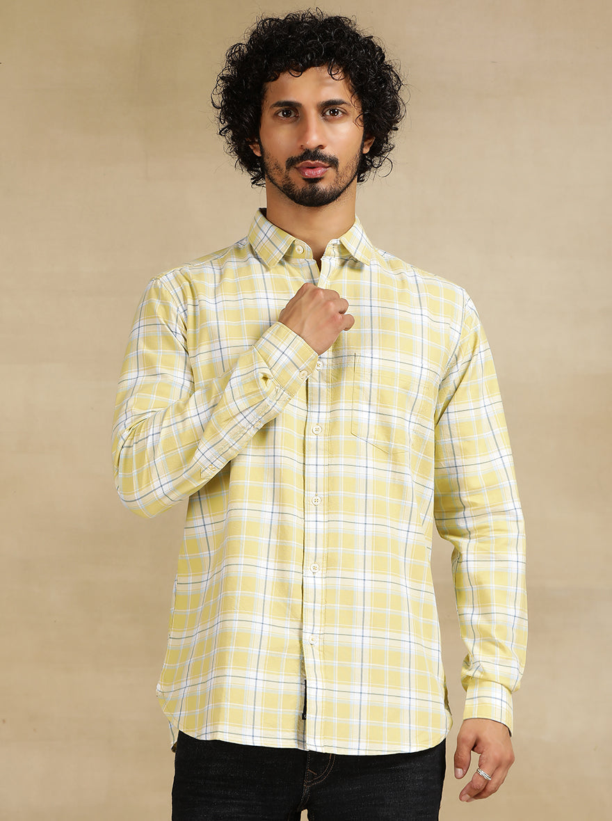 Light Green Checked Slim Fit Casual Shirt | pehervi