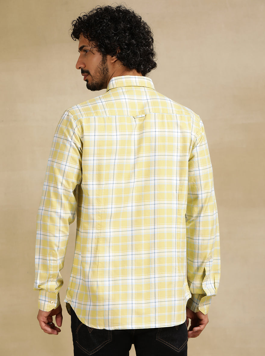 Light Green Checked Slim Fit Casual Shirt | pehervi