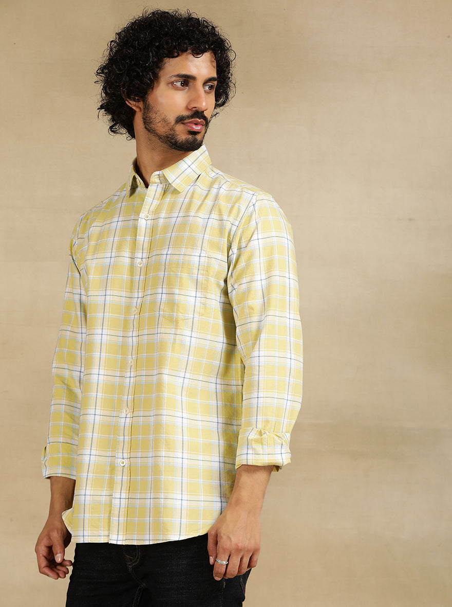 Light Green Checked Slim Fit Casual Shirt | pehervi