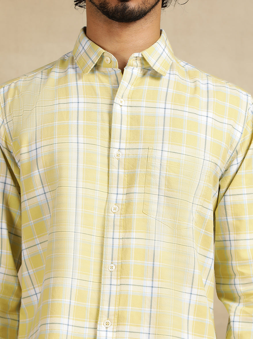 Light Green Checked Slim Fit Casual Shirt | pehervi