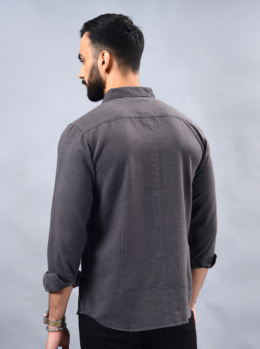Grey Solid Slim Fit Casual Shirt | pehervi