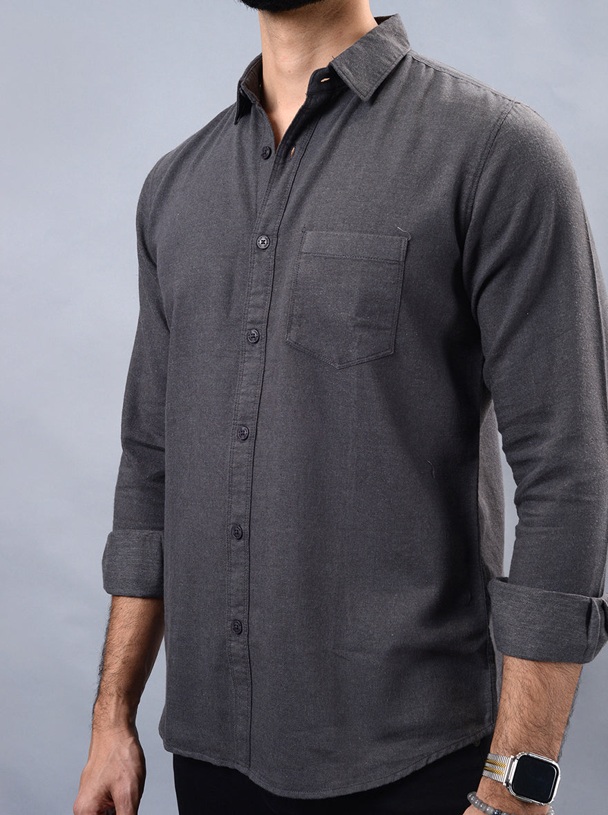 Grey Solid Slim Fit Casual Shirt | pehervi