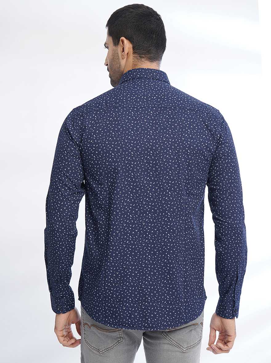 Navy Blue Printed Smart Fit Semi Casual Shirt | Pehervi