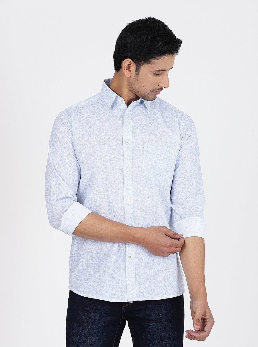 Light Blue Printed Slim Fit Casual Shirt | pehervi