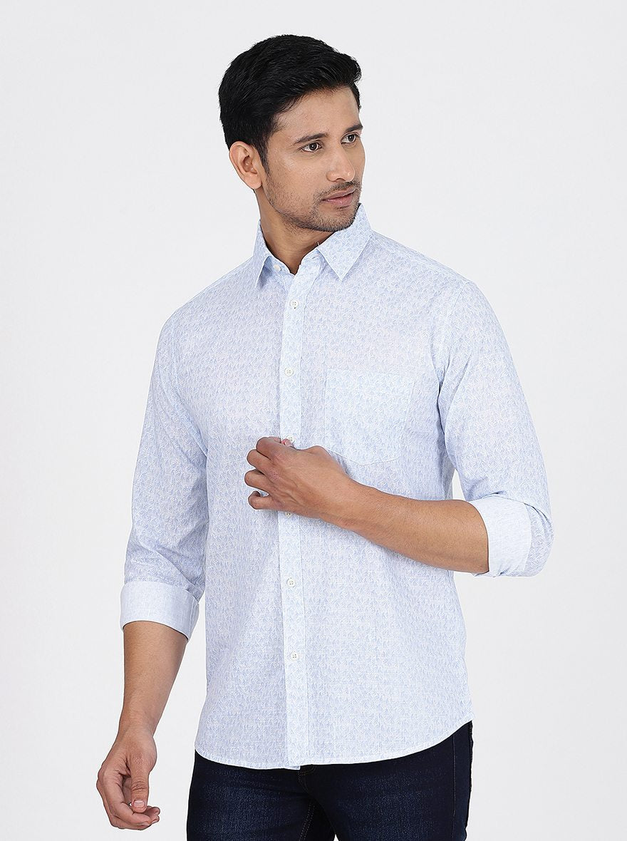 Light Blue Printed Slim Fit Casual Shirt | pehervi