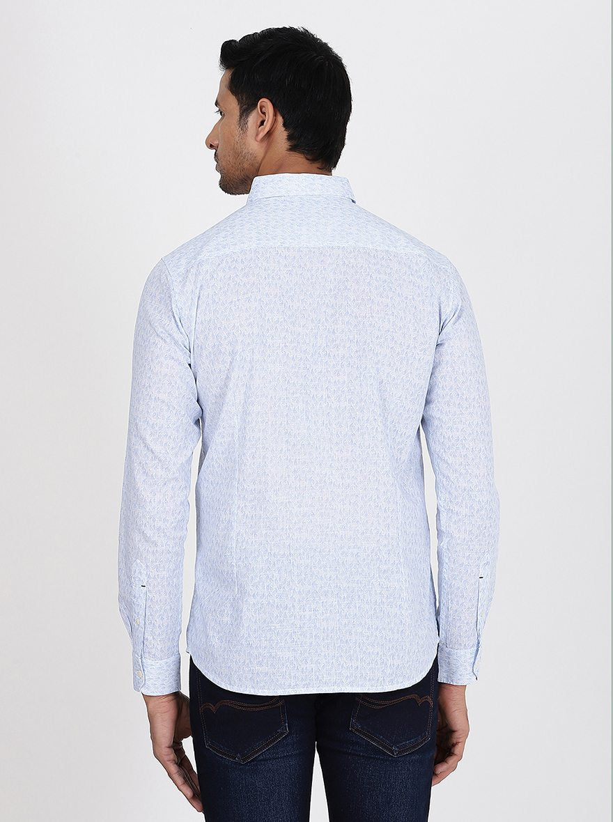 Light Blue Printed Slim Fit Casual Shirt | pehervi