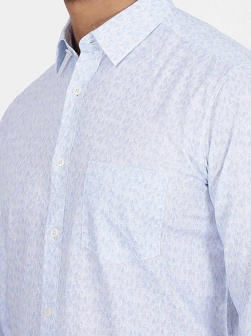 Light Blue Printed Slim Fit Casual Shirt | pehervi