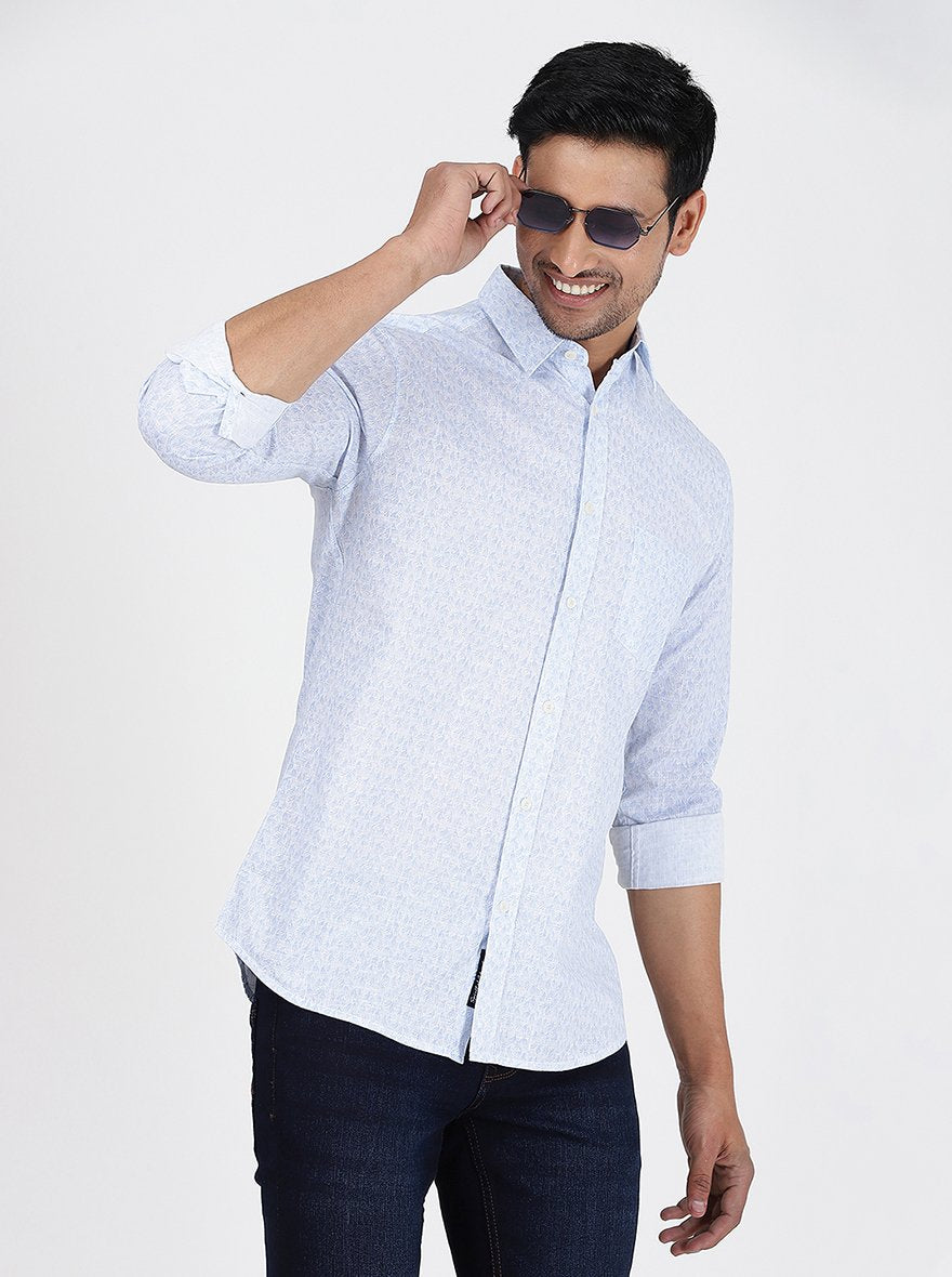Light Blue Printed Slim Fit Casual Shirt | pehervi