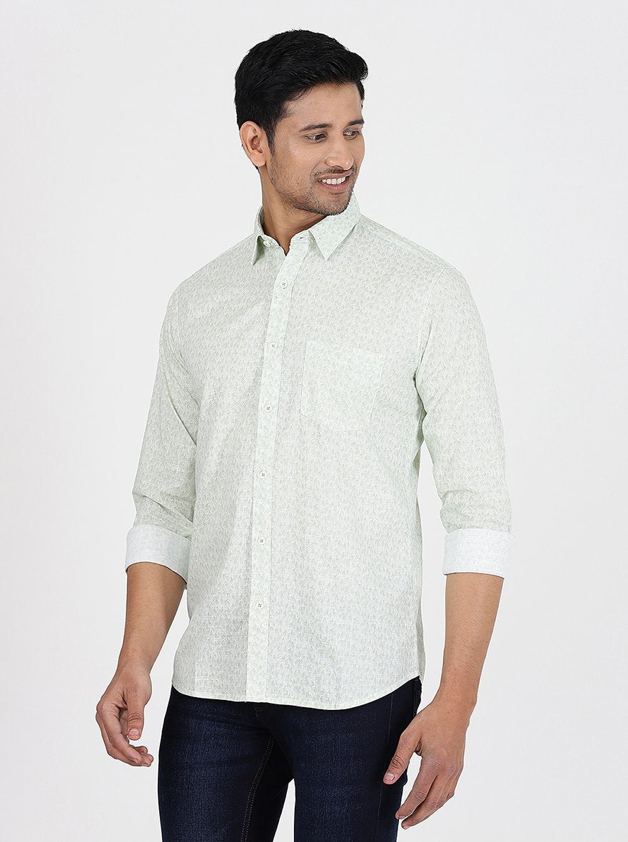 Light Green Printed Slim Fit Casual Shirt | pehervi