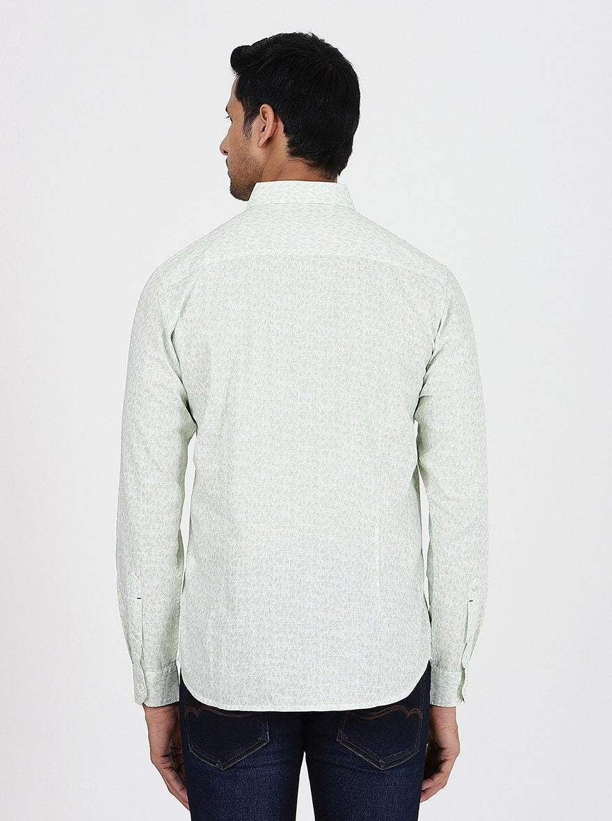 Light Green Printed Slim Fit Casual Shirt | pehervi